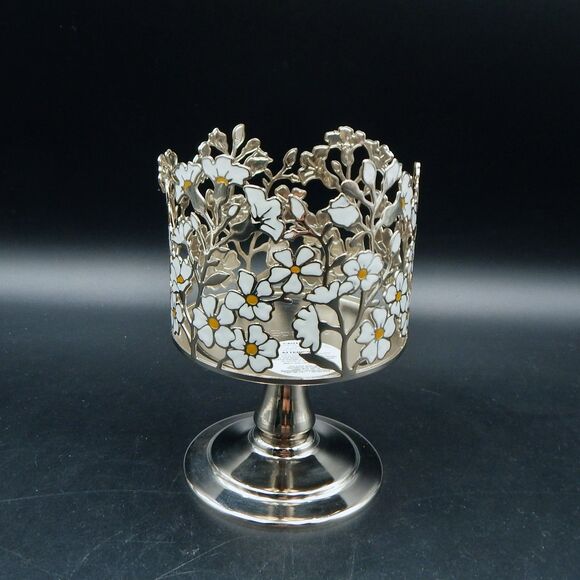 Bath Body Works Metal Pedestal 3 Wick Candle Holder White & Yellow WildFlowers - Picture 2 of 6